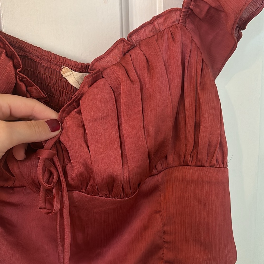 Altar'd State Deep Red Ruffle Blouse - Picture 2 of 4